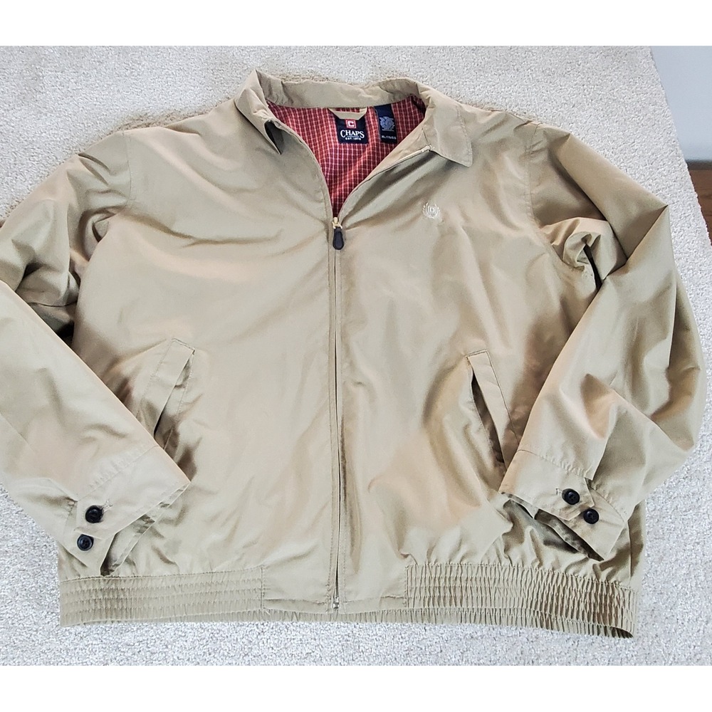 Chaps Harrington Jacket Men's XL Tan Plaid Lined Full Zip Lightweight